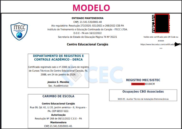 Curso Técnico por Competência Reconhecido pelo MEC/SISTEC