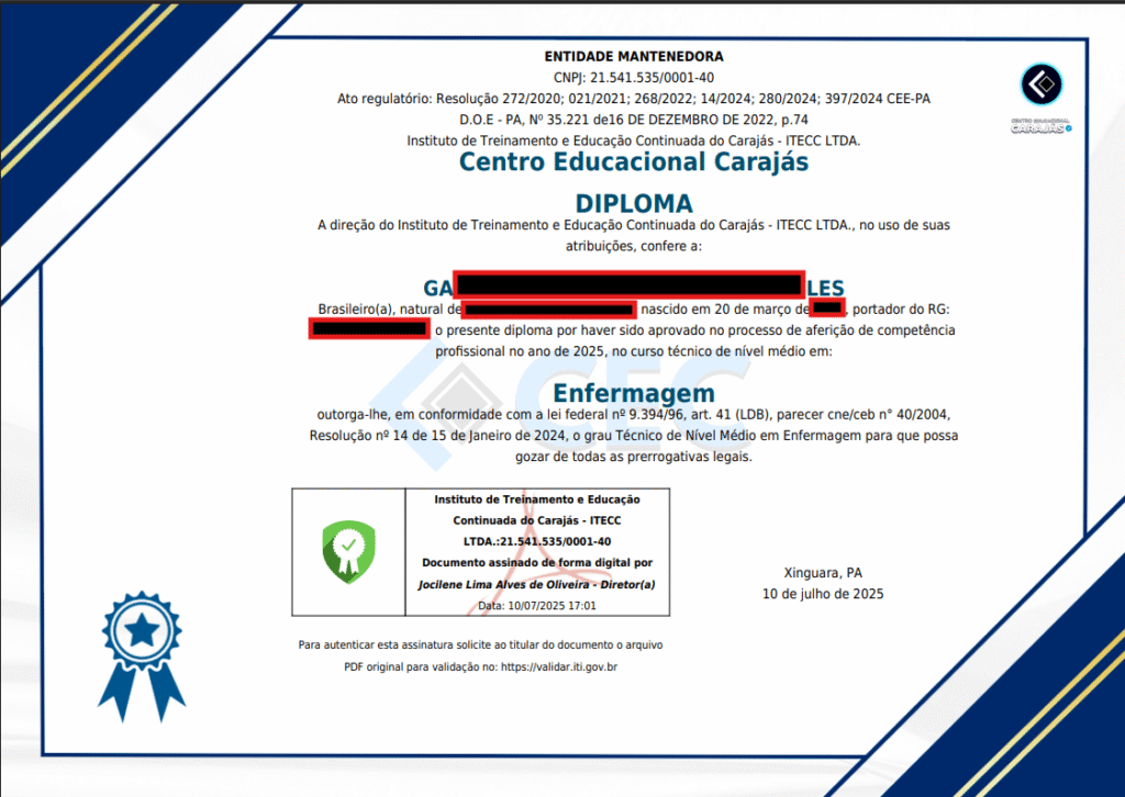 FRENTE - DIPLOMA técnico em enfermagem