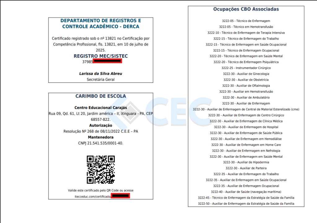 verso - DIPLOMA técnico em enfermagem